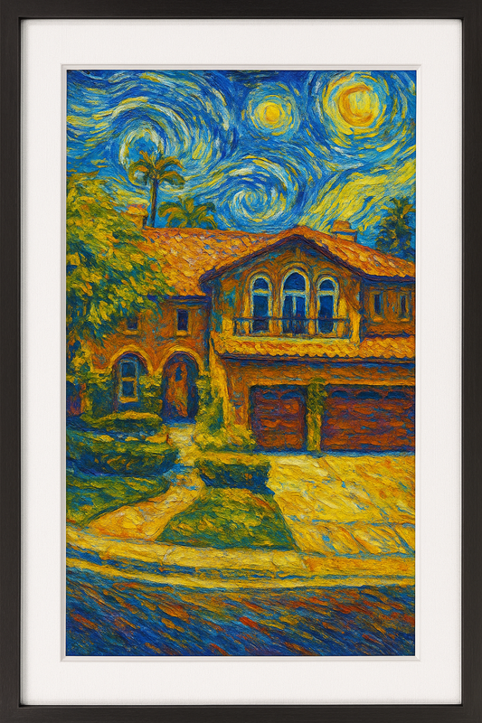 Van Gogh–Inspired 11×14 Framed Print, Featuring an 8×10 Portrait of Your Client’s New Home